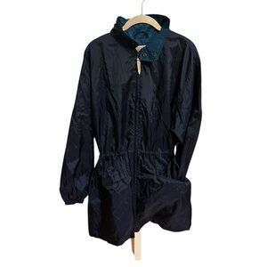 Woolrich Raincoat Women's Large Navy Hooded Full Zip Coat Outdoor Ladies Jacket